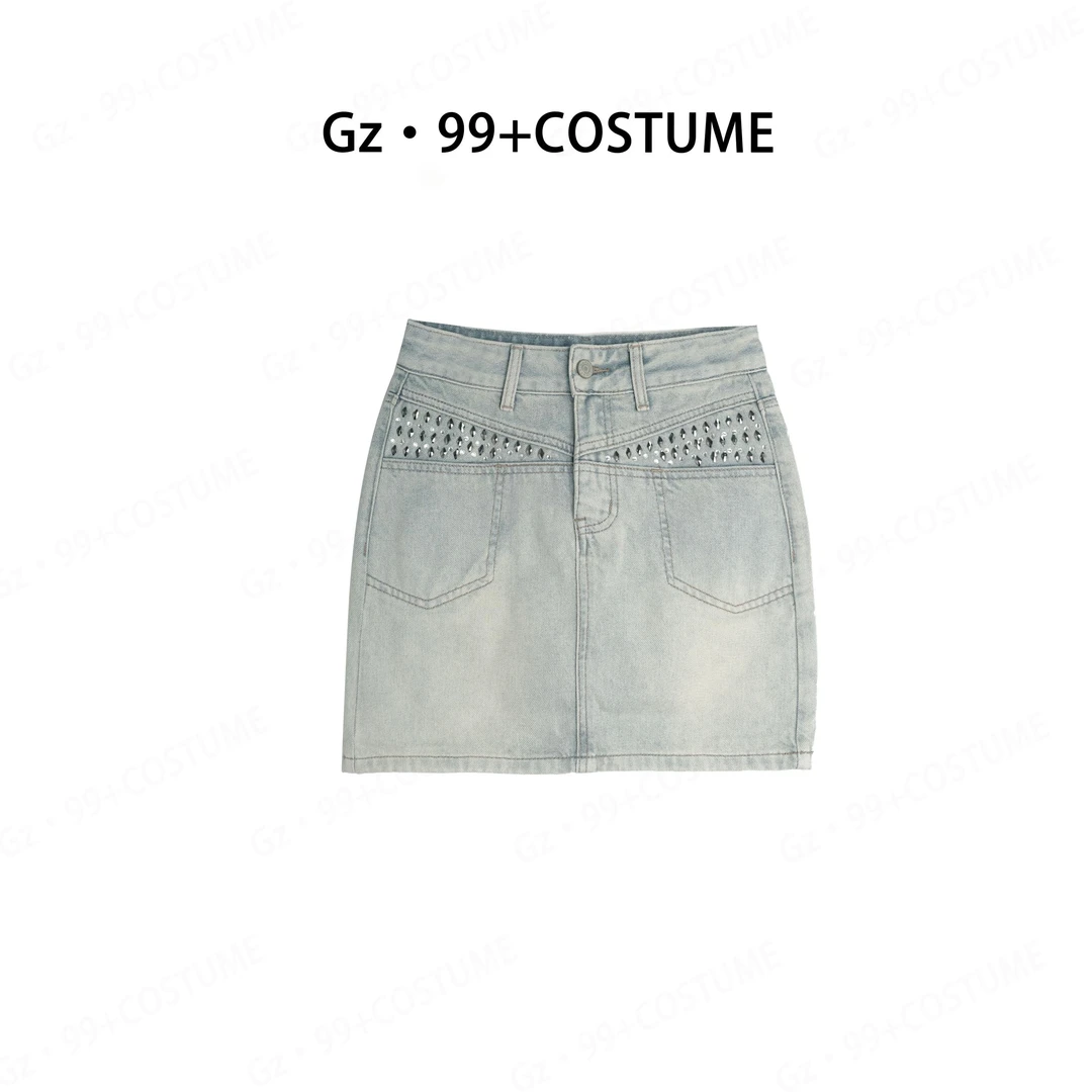 小九推荐〗美好前行 夏季新款时尚水洗钻钻牛仔裙-K6676