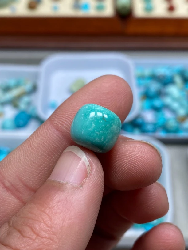 原矿绿松石卡12大➕老型大单珠，玻璃瓷带水草纹