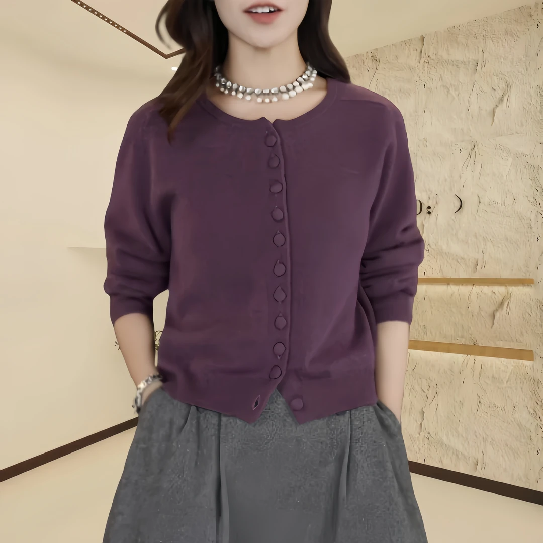 2025秋季新款圆领洋气长袖宽松时尚休闲开衫百搭显瘦长袖上衣女