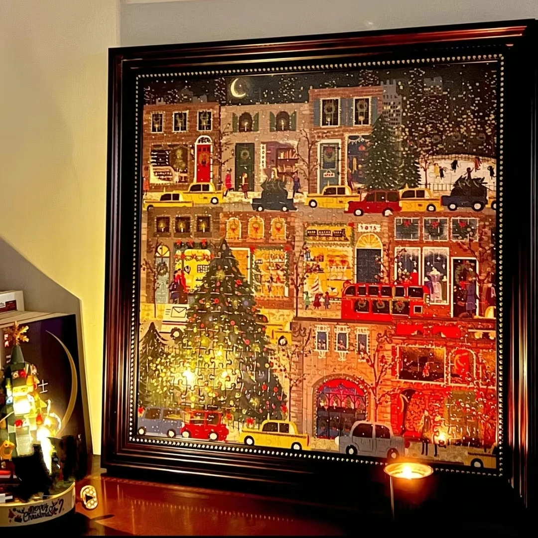 冬灯拼图春夏秋冬组合500片带金箔相框胶水刮片成人解压装饰画