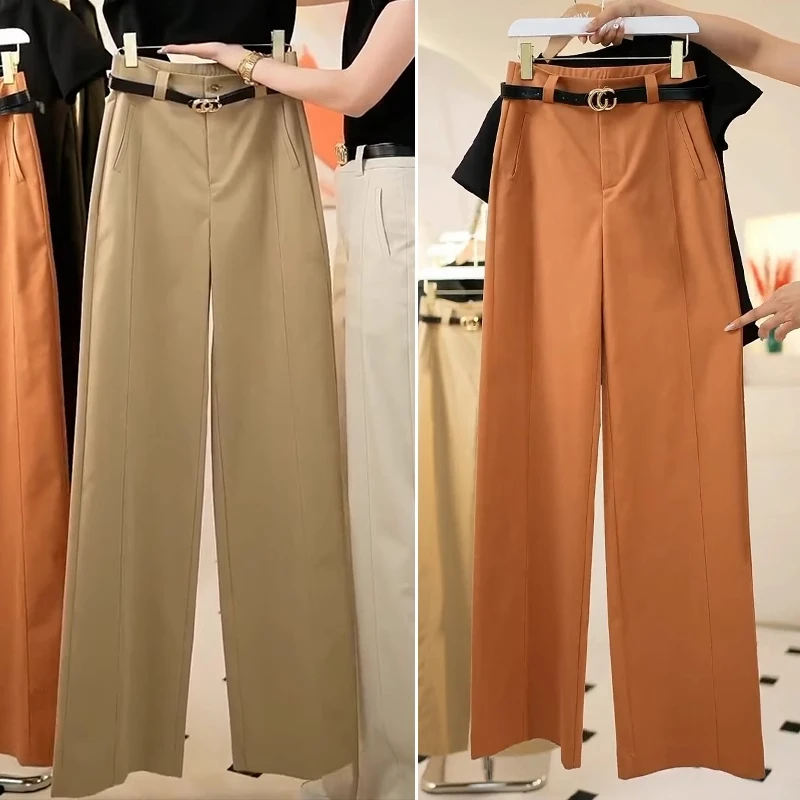 拉夏贝尔阔腿裤女夏季薄款2025年新款垂感休闲裤宽松高腰直筒裤