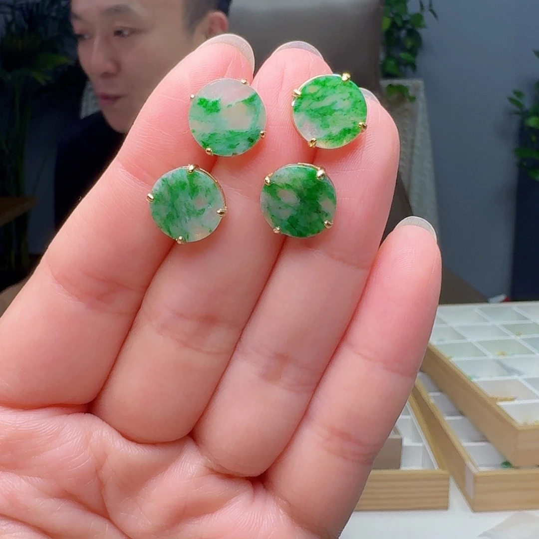 银S925镶嵌翡翠耳饰多样性发货其一