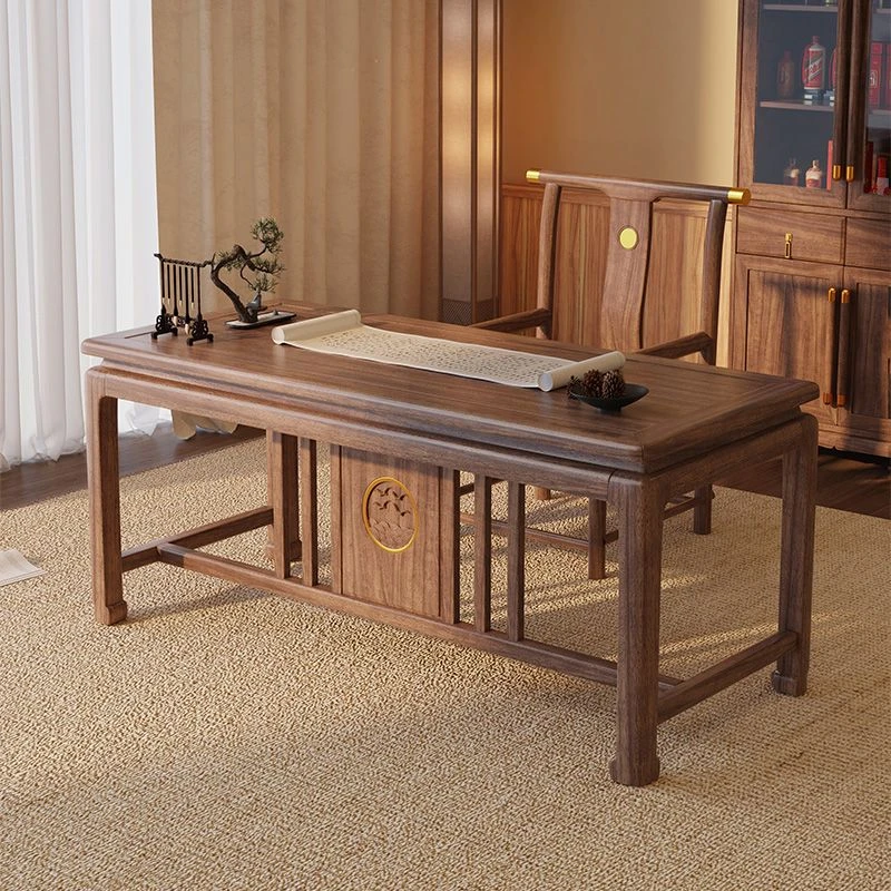 新中式乌金木书桌实木书房写字桌成人画案书法学习桌仿古中式家具