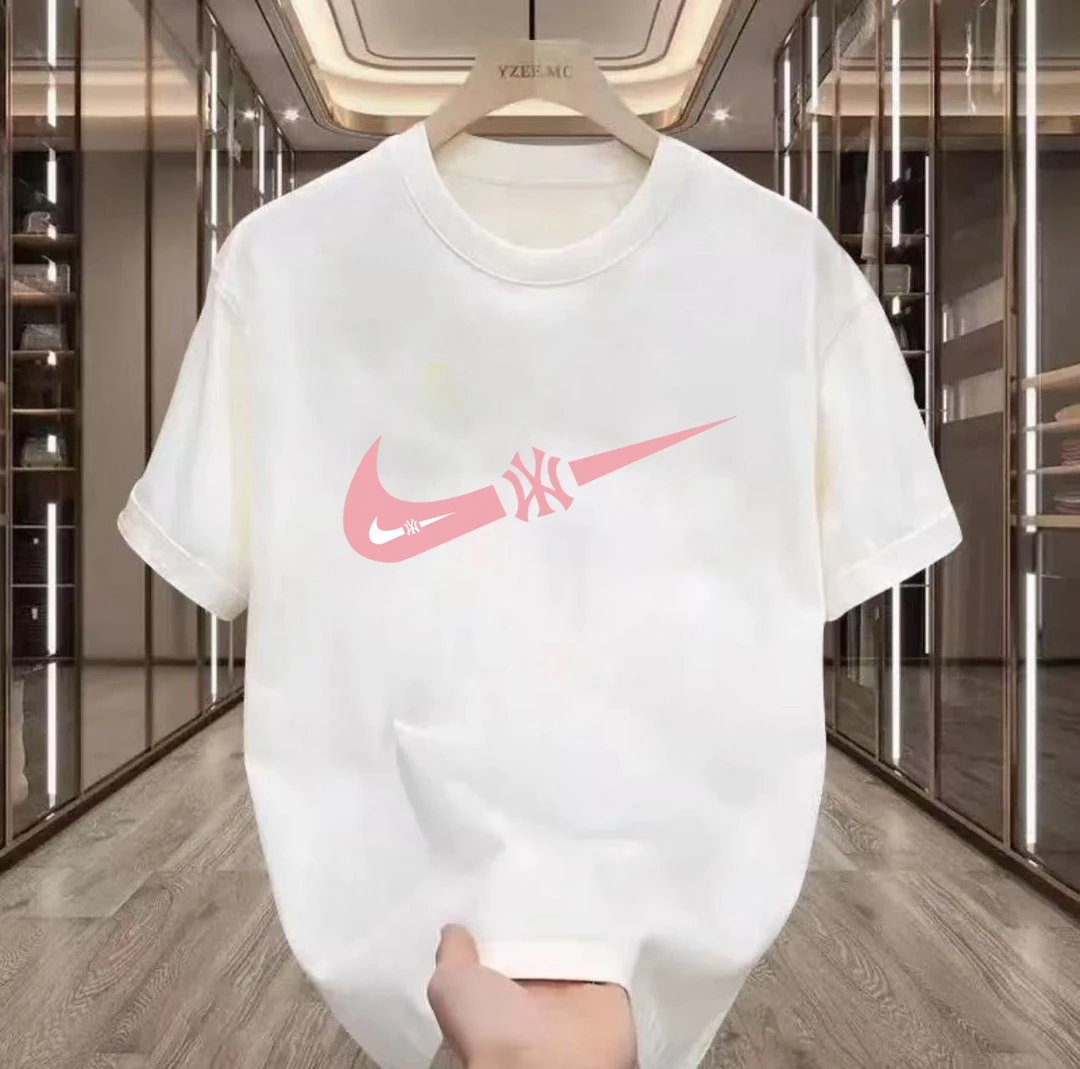 重磅新疆长绒棉夏季短袖男女休闲透气圆领印花纯棉T恤 粉标纯棉T