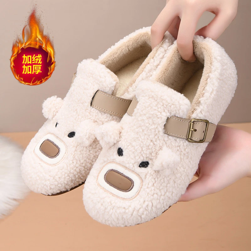 冬季新款二棉鞋女一脚蹬加绒保暖毛毛鞋舒适防滑妈妈鞋百搭女棉鞋