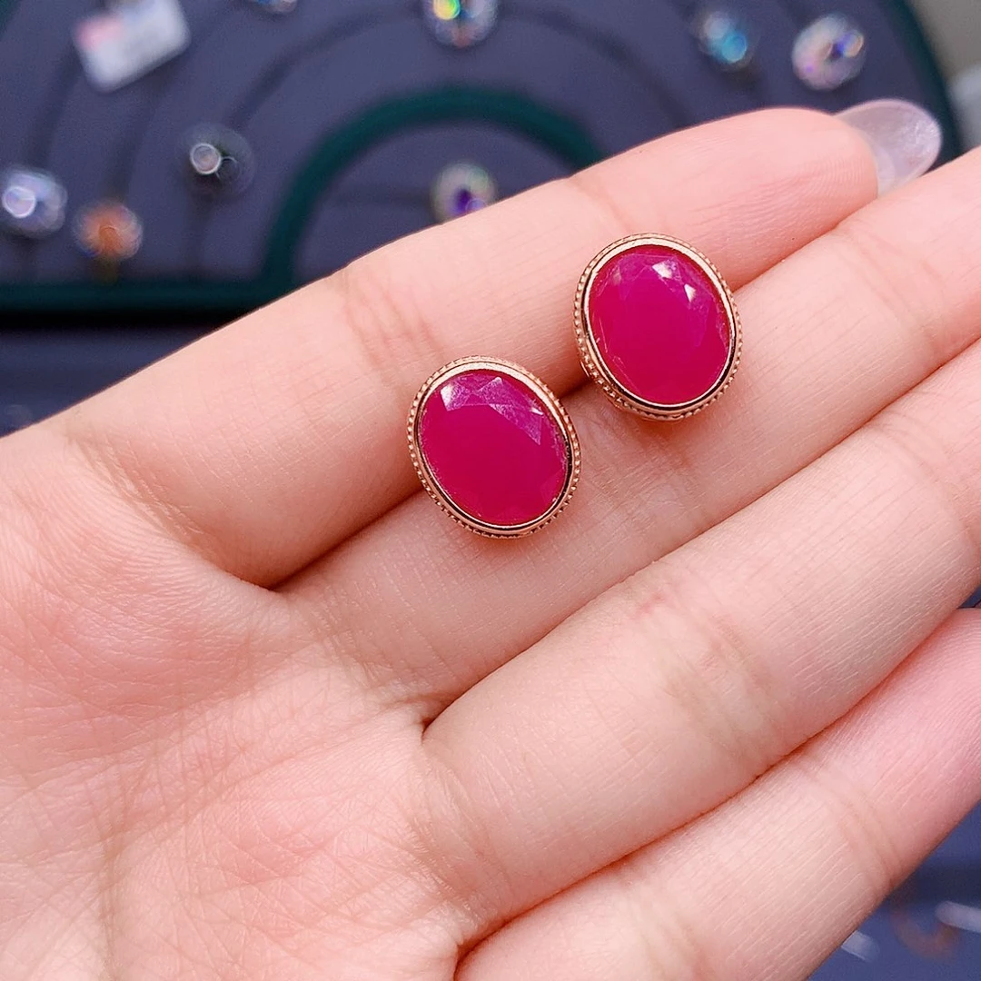 红宝石耳饰银S925镶嵌