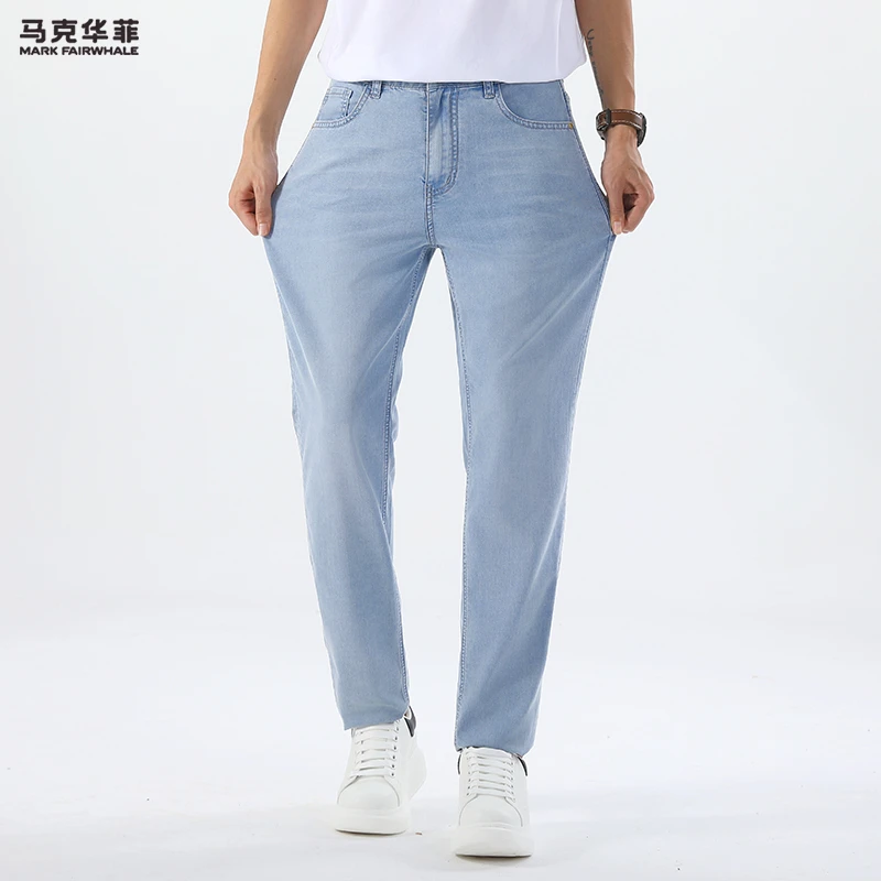 【马克华菲】夏季莱赛尔桑蚕丝冰感薄款立体剪裁直筒百搭牛仔裤8139