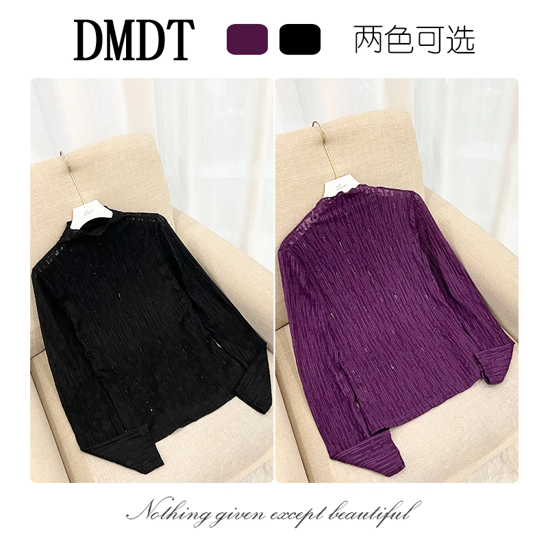 【DMDT服饰】2025新品 “摇摆伦巴”重工钉珠半高领显瘦女休闲T恤1067
