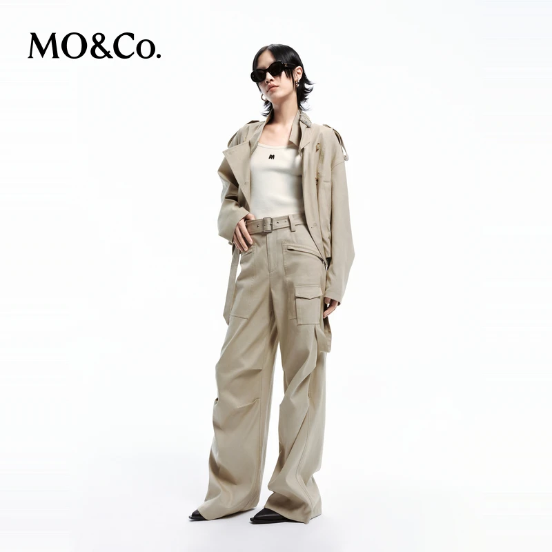 【达人专属】MOCO春大翻领双排扣短款夹克外套MBD1JKTT07
