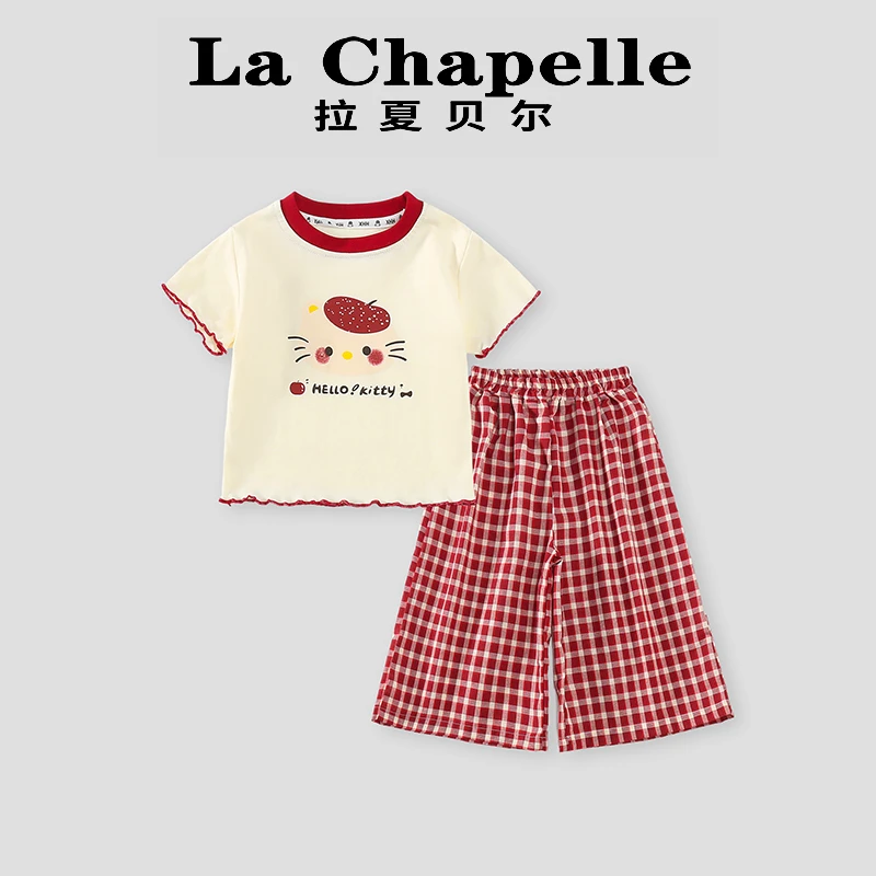 La Chapelle【拉夏贝尔】夏季新款卡通T恤格子阔腿裤套装LD688