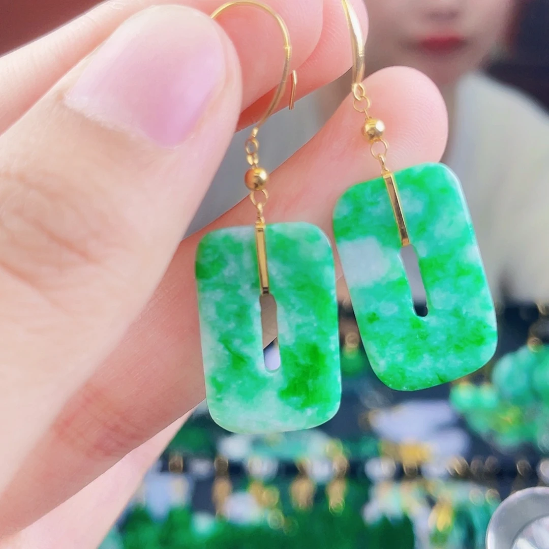 翡翠18K金镶嵌耳饰饰品