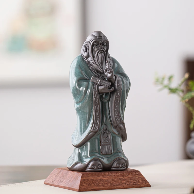禅意老子陶瓷摆件历史人物雕塑家居玄关桌面装饰圣人老子像工艺品