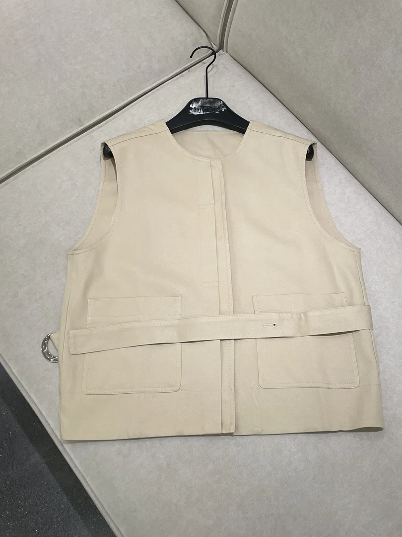 CK9311 中长款米色女士马夹工字型款圆领街头风女装无袖