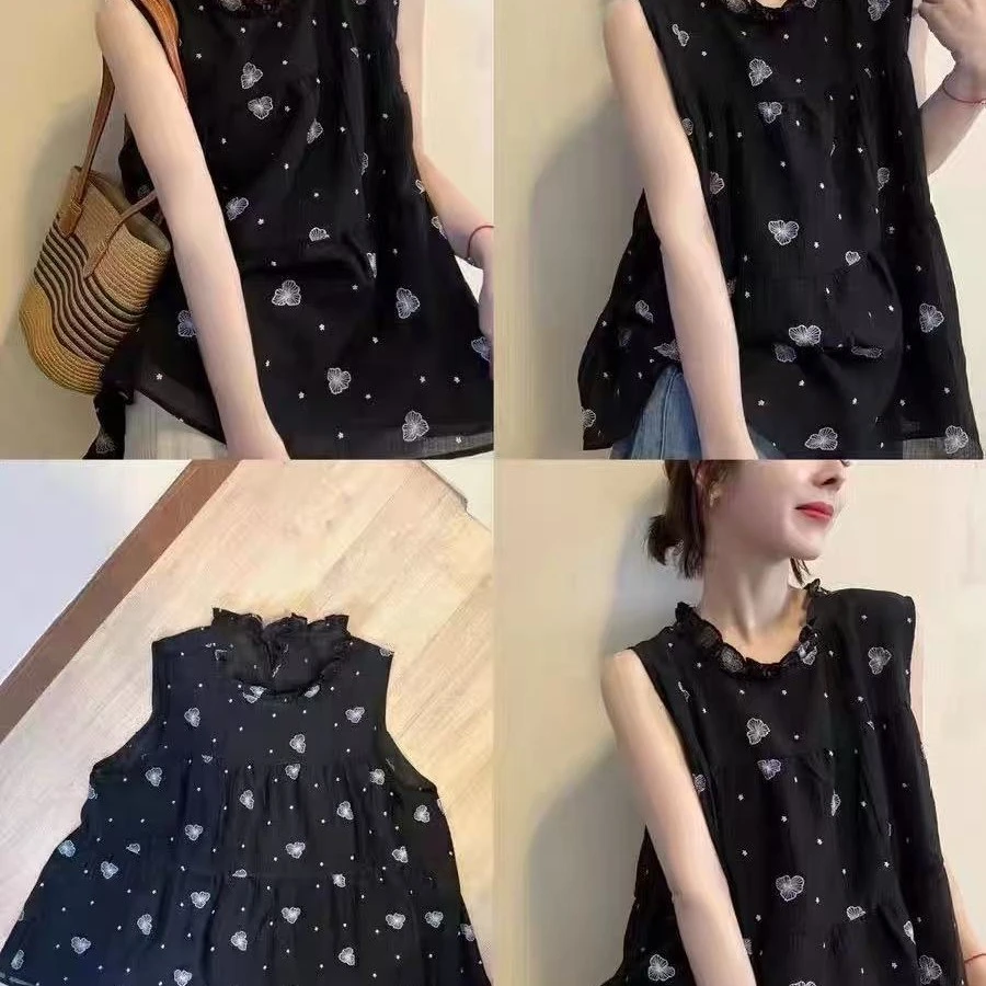 LL琳大码A字衬衫女欧洲站2025夏装欧货女装无袖娃娃衫潮5298