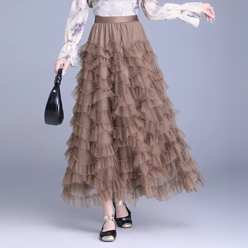 网纱半身裙10层蛋糕裙春秋A字裙中长款高腰显瘦长裙春夏1E春8230