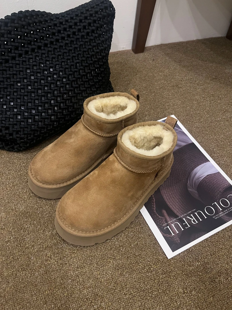 【AiAi二号】羊皮毛一体雪地靴 厚底4cm中帮保暖雪地靴（888-68）