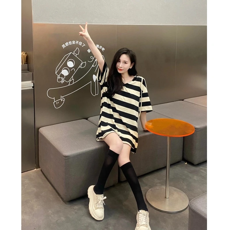 短袖女款爆款2025新款夏季小众女装条纹连帽时尚防晒ins欧美上衣