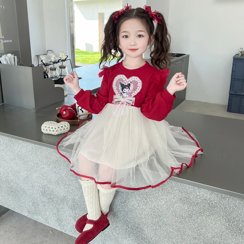 女童库洛米连衣裙春秋季2025新款甜美洋气公主裙女宝宝秋装纱裙