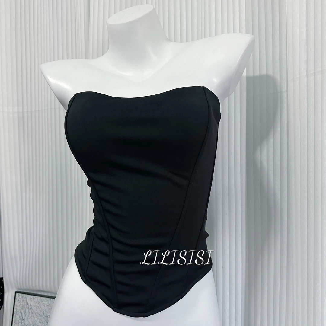 莉莉丝欧美风性感立体鱼骨束身抹胸修身背心显瘦内搭露肩上衣