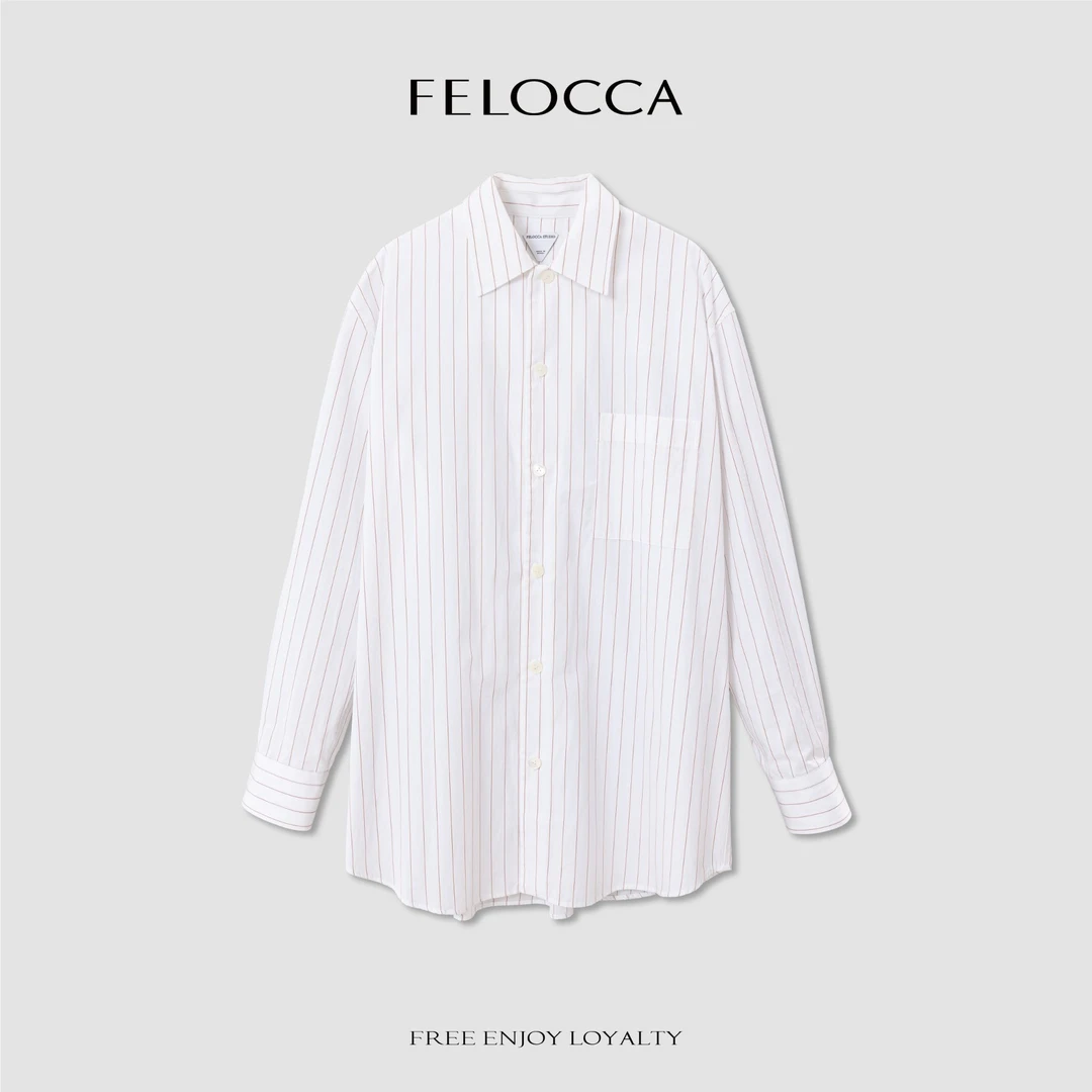 【FELOCCA】松弛感翻领套头长袖廓形条纹衬衣女CC2291