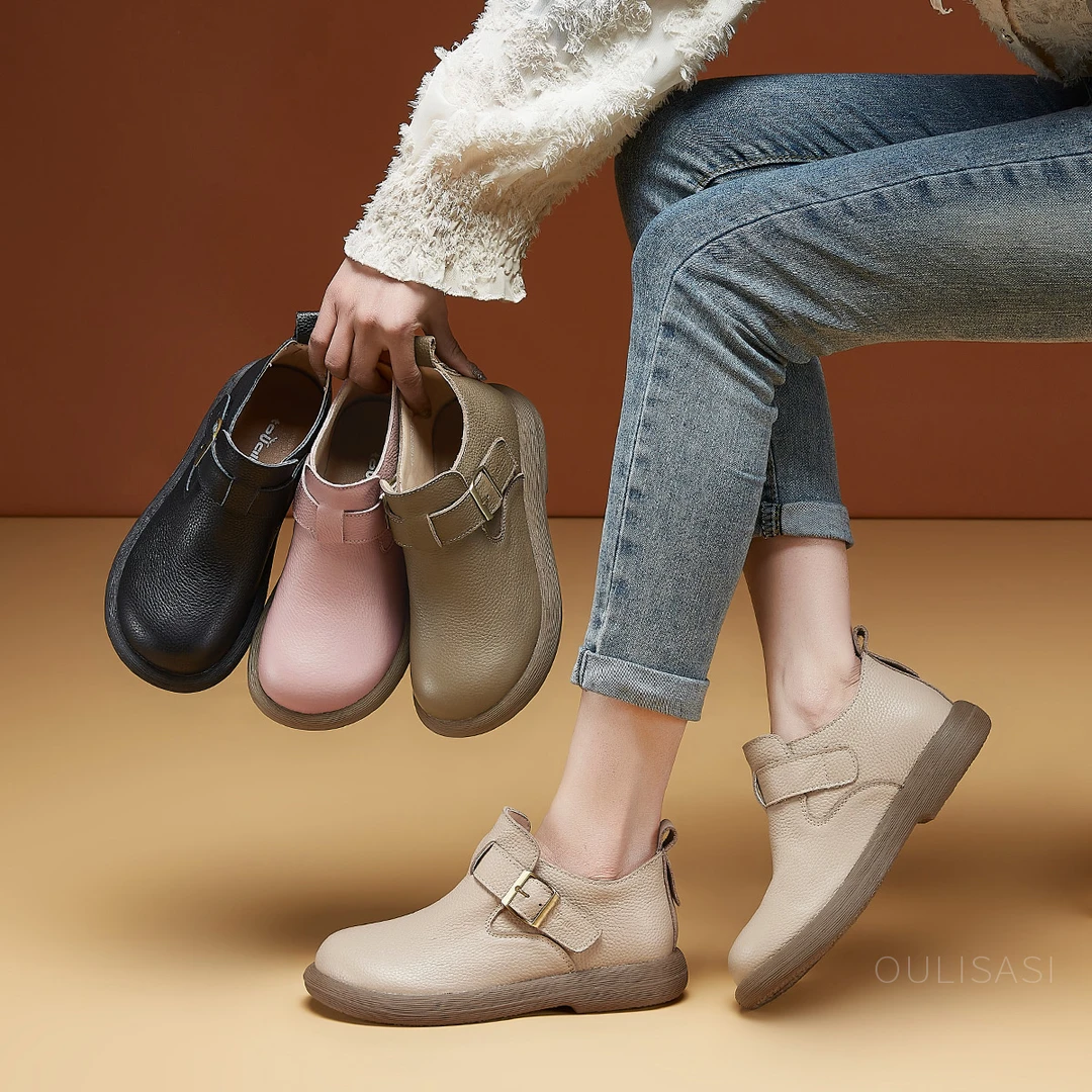 T518Q头层牛皮2025春款勃肯鞋上新真皮牛皮加厚短筒靴软底