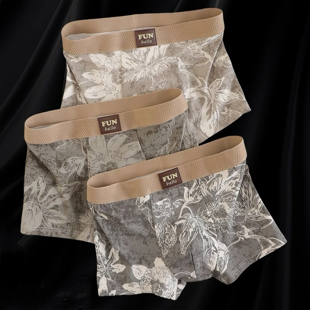 10A抑菌复古牛仔印花内裤男款纯棉透气男士内裤青年运动潮流平角