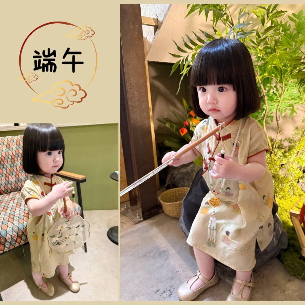 【国风娃娃】X25287QZ中式国风旗袍鱼子酱品牌童装女童