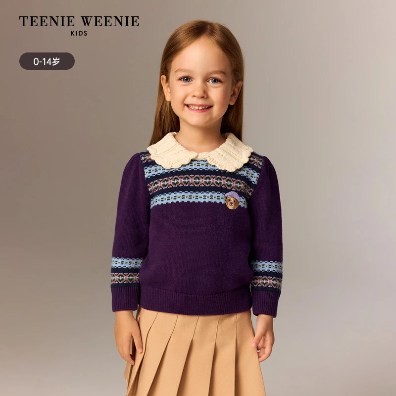 TeenieWeenieKids小熊童装25年新亲子翻领费尔岛毛衣TKKW258951N