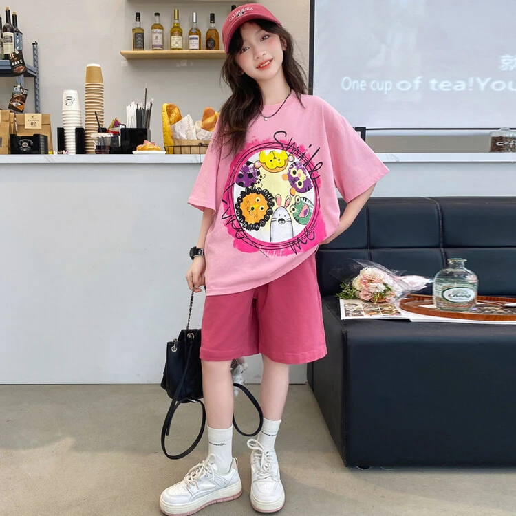 女童夏季韩版休闲短袖恤短裤运动套装中大童洋气时髦儿童夏装潮
