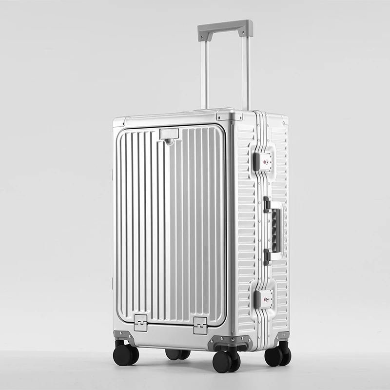新款双开全铝拉杆箱登机箱前开盖铝镁合金行李箱铝框旅行箱男女款