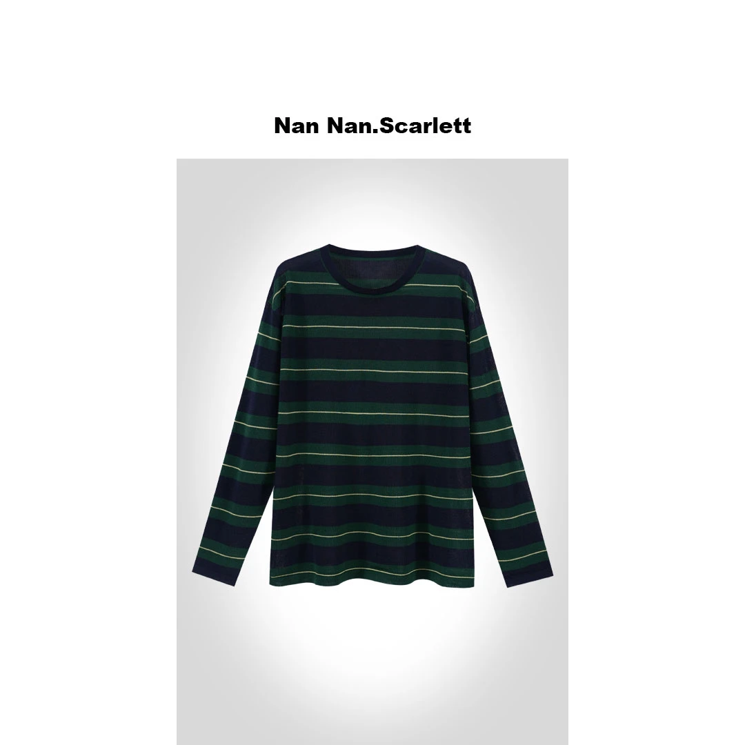 【条纹撞色】天丝+亚麻慵懒风不挑人宽松圆领防晒长袖上衣