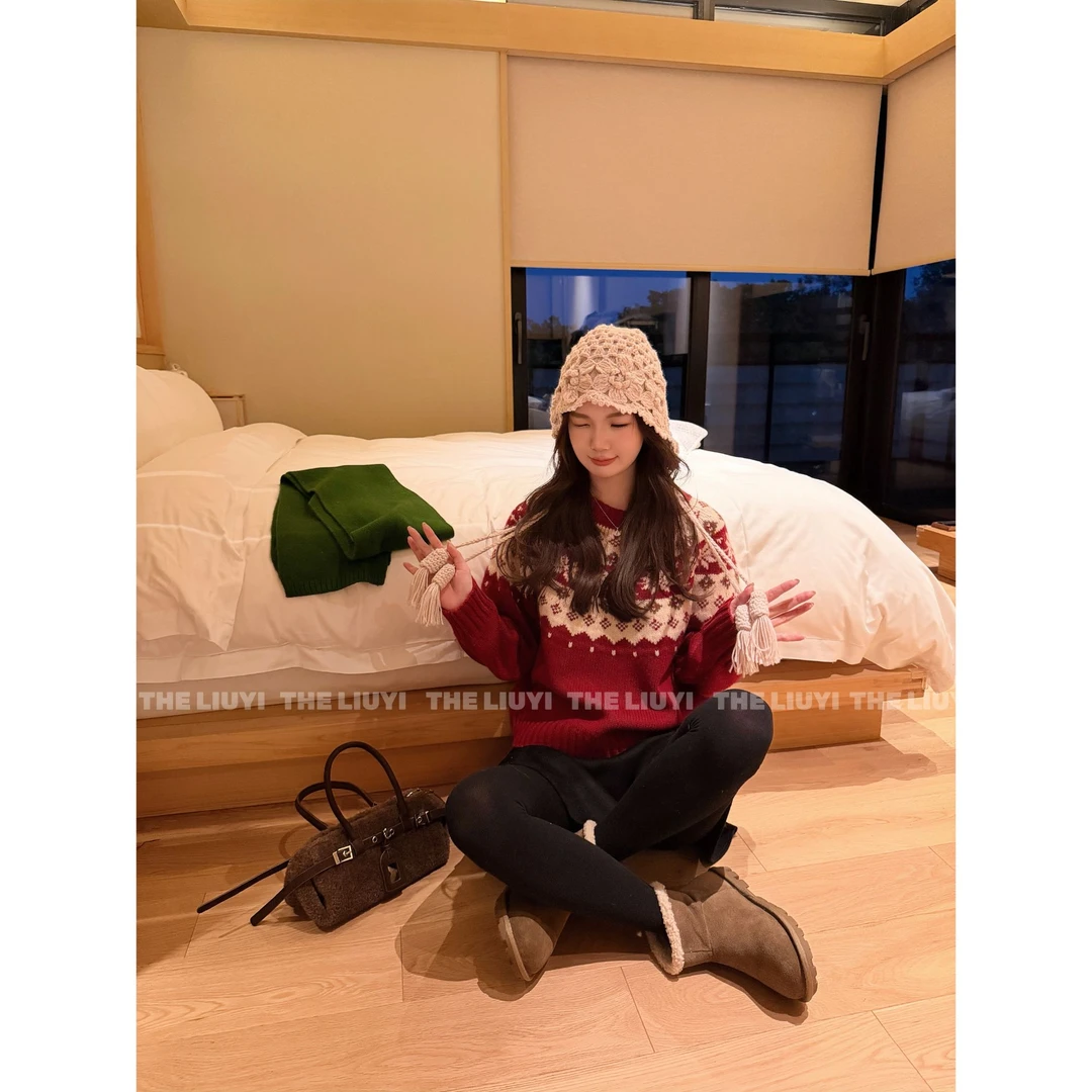【LIUYI】雪花费尔岛~100全羊毛新款复古套头保暖毛衣51123A3