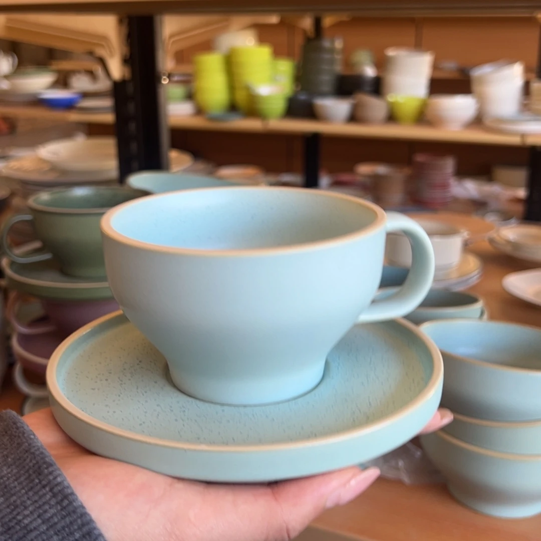新骨瓷119瑕疵慎拍烟灰浅蓝 大号咖啡杯碟套装