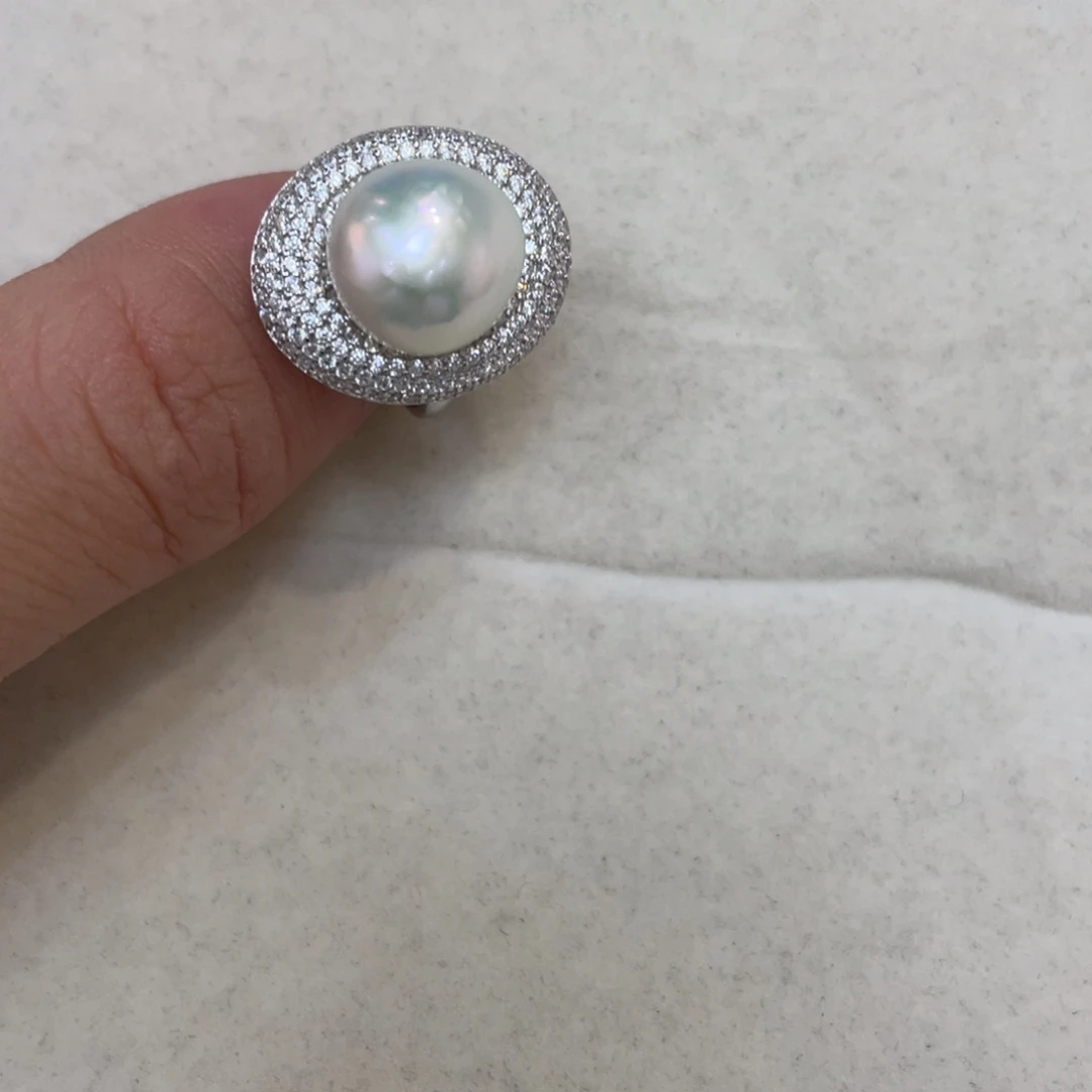 戒指银S925镶嵌海水珍珠