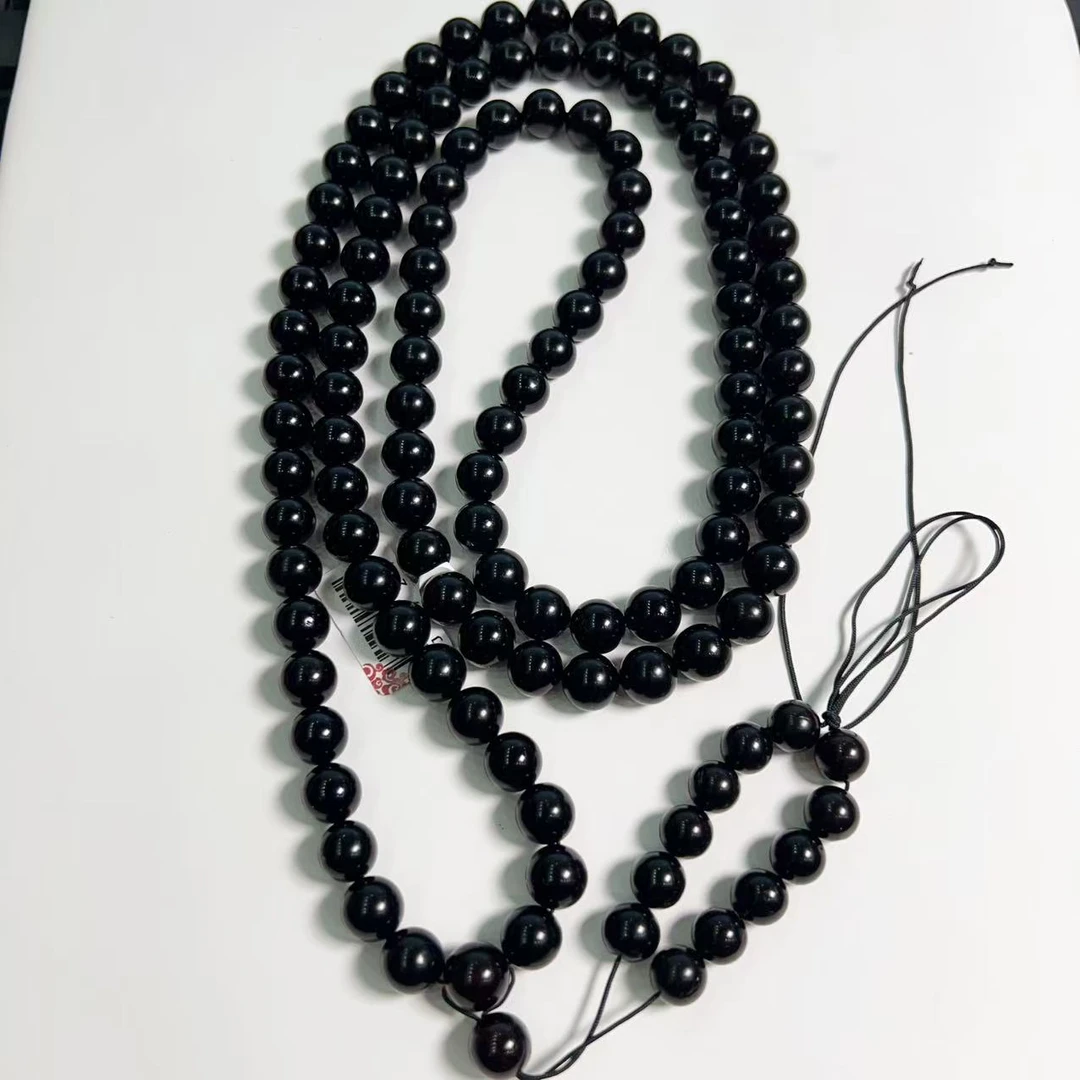 J0724天然琥珀蜜蜡翳珀项链黑色长链9mm