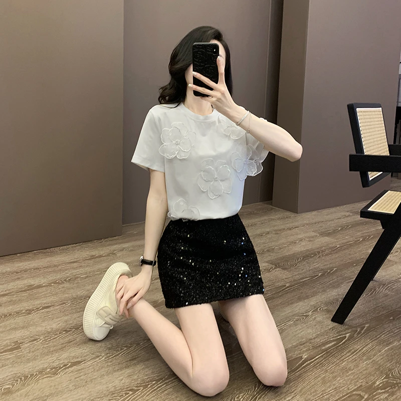 网红夏季穿搭一整套女时尚洋气短袖T恤显瘦黑色小个子洋气短裤