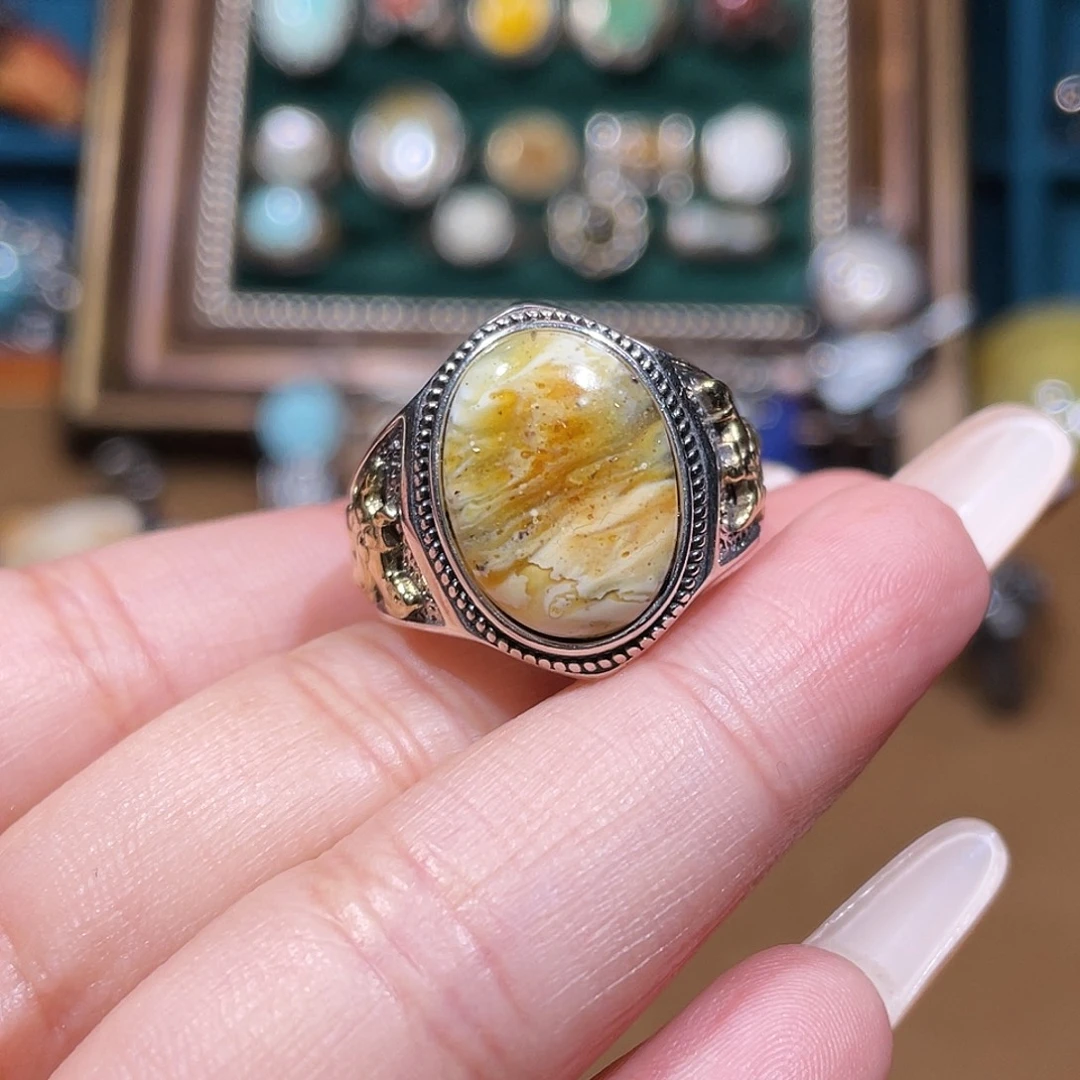 H***I琥珀银S925镶嵌戒指戒指