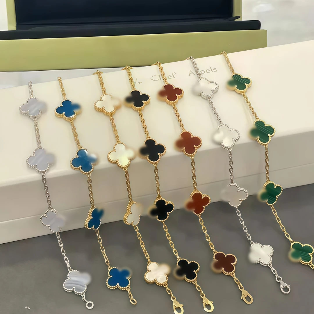 不锈钢树脂手链 新款叶草五花简约手链气质双面小众设计闺蜜时尚