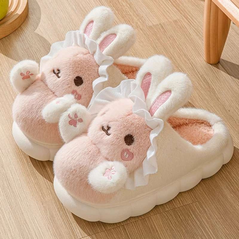 可爱小兔棉拖鞋女秋冬季2025新款室内居家保暖毛绒踩屎感棉拖鞋女
