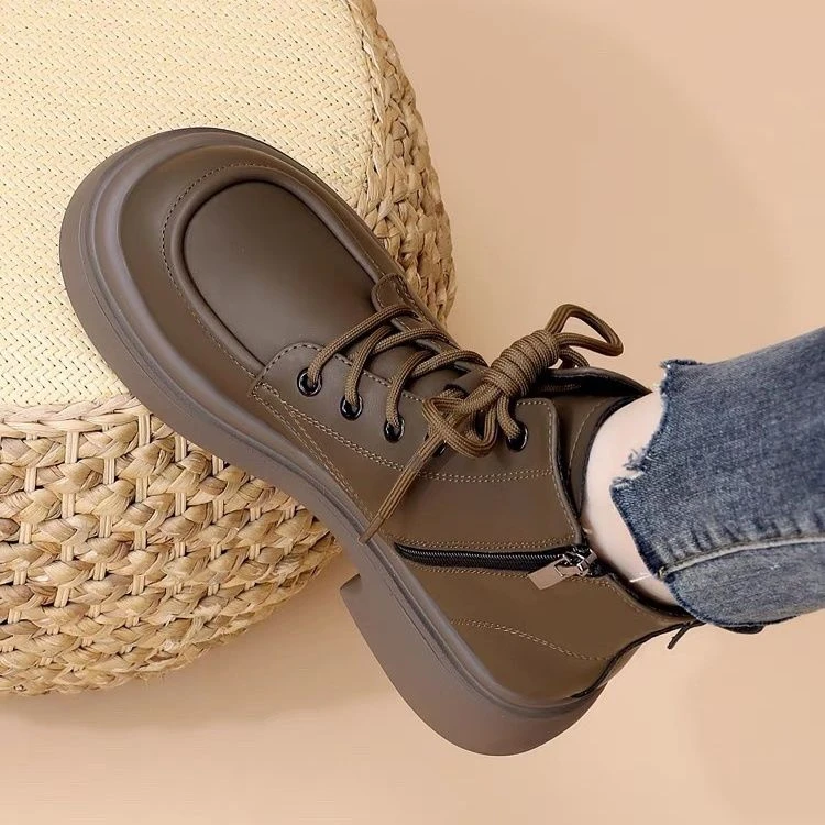 啄木鸟马丁靴女2025新款秋冬单靴子中跟英伦风时尚百搭厚款雪地靴