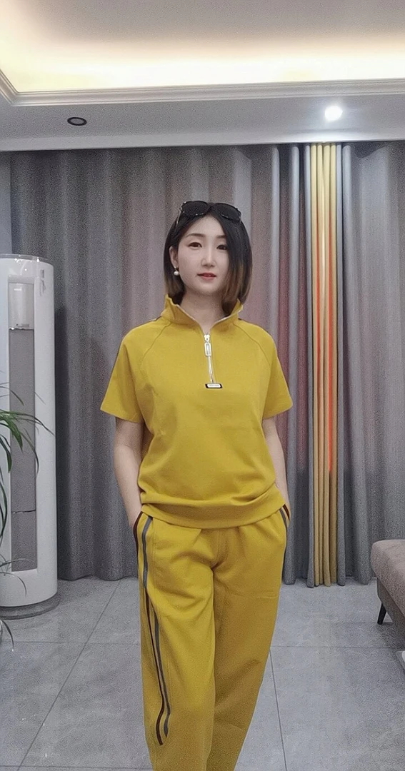2025夏季新款短袖套装洋气显瘦时尚立领拉链运动休闲宽松大码