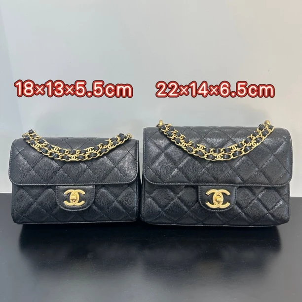 未使用 Chanel/香奈儿 25K 双链条黑金方胖子斜挎包 18cm 22cm