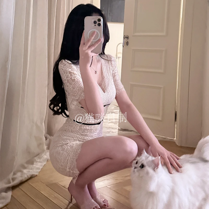 猫咪自制【韩佳人】温柔气质修身性感蕾丝欧若风包臀连衣裙女