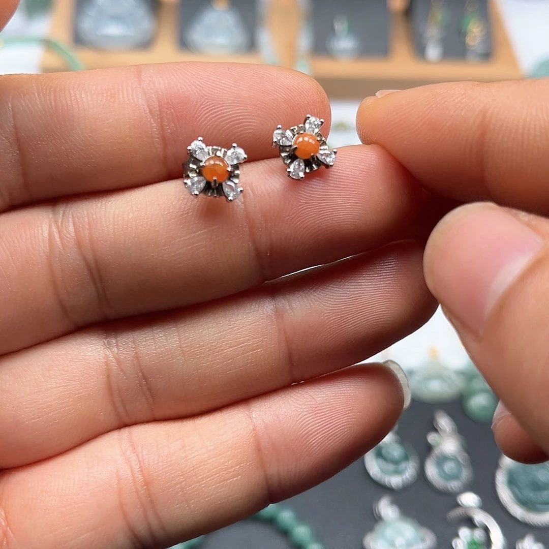 银S925镶嵌翡翠耳饰q