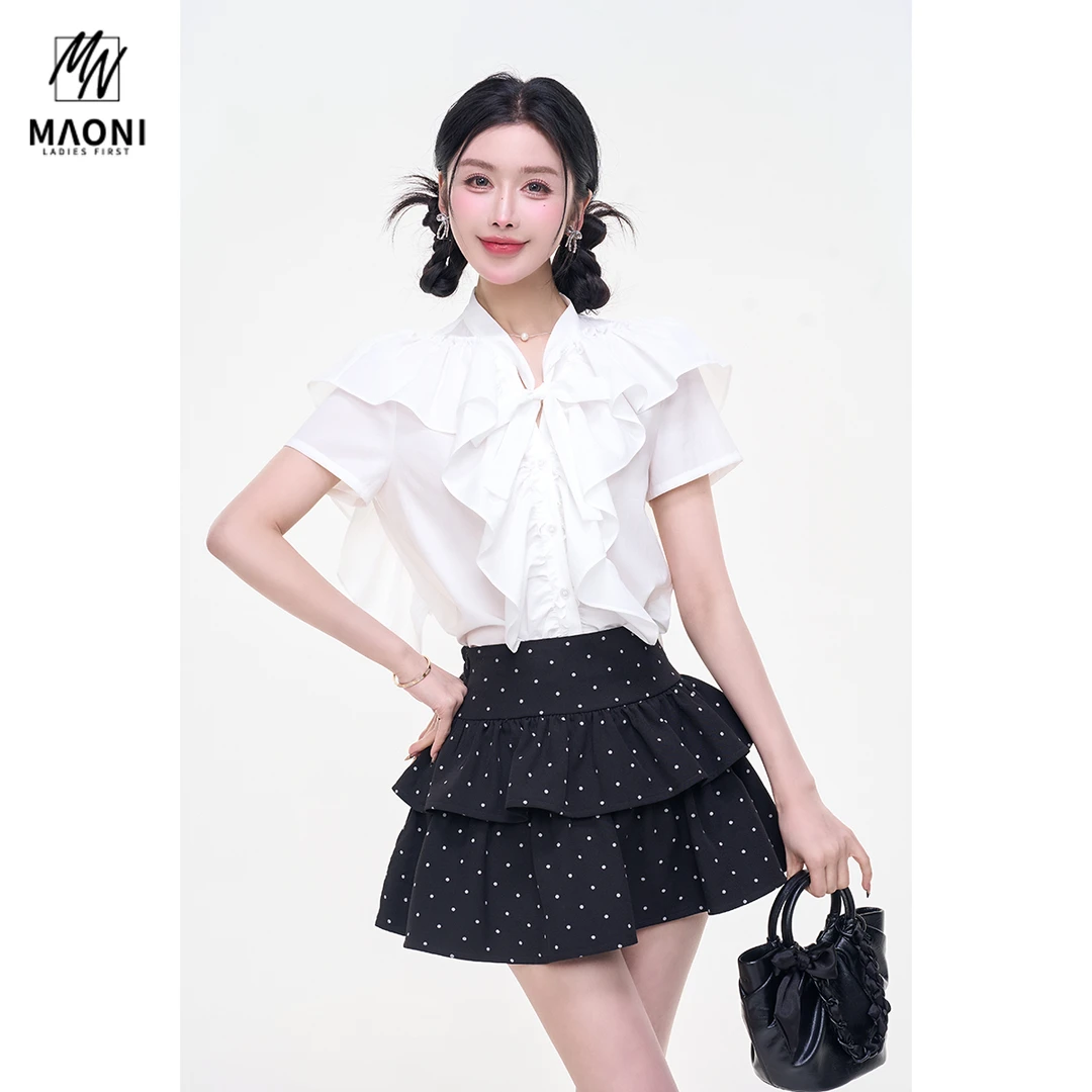 毛妮Peshe【夏日画廊】日系甜美衬衫百褶荷叶边系带无袖收腰L1650