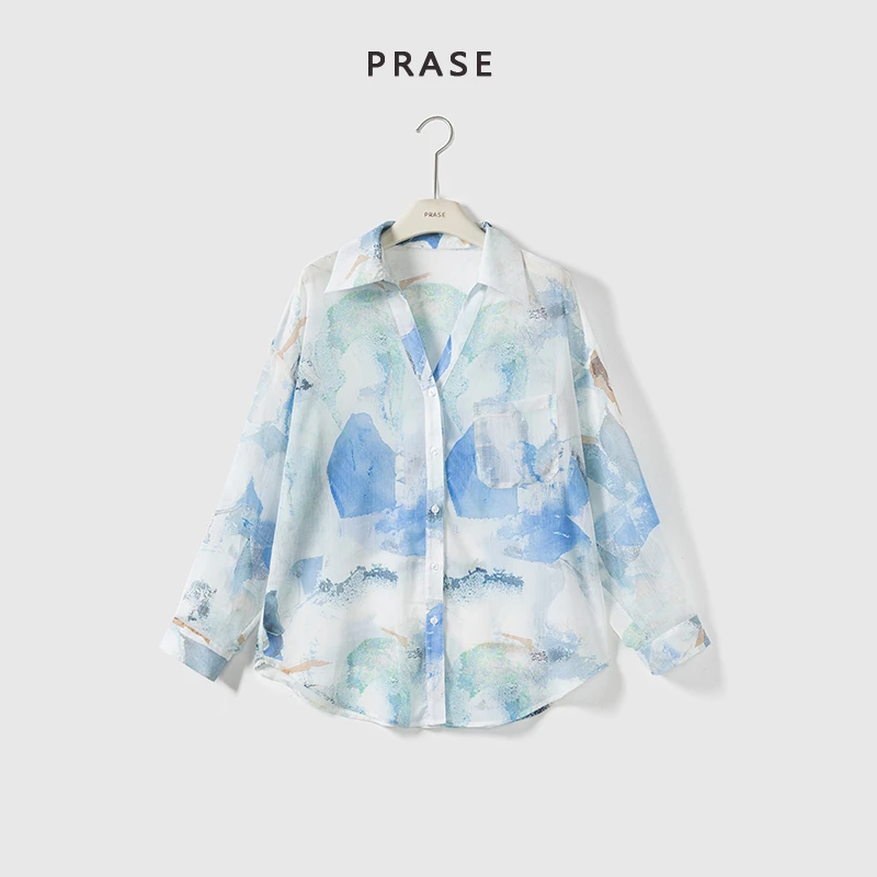 PRASE·噜【水墨丹青】微胖轻奢设计款夏女时尚宽松印花衬衫PR505B87
