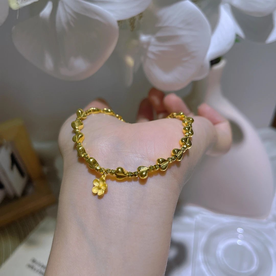 5G足金999花花爱心手链气质轻奢