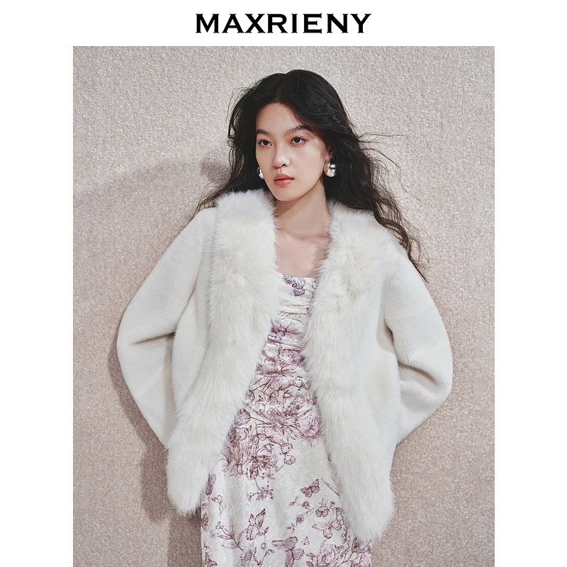 M196【赵老板专属】MAXRIENY重工毛领优雅外套秋冬新款白色