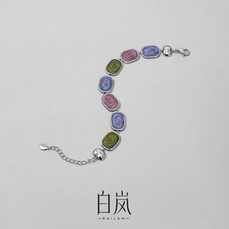 925银手链 【618上新】白岚厝色手链轻奢小众彩色设计饰品女SL3893