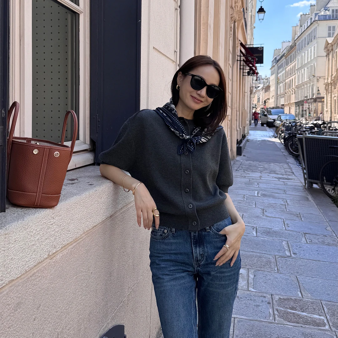 KEEP KAPU靠谱【乖乖女】32支双股棉烟管灰12针织开衫KP253009-1